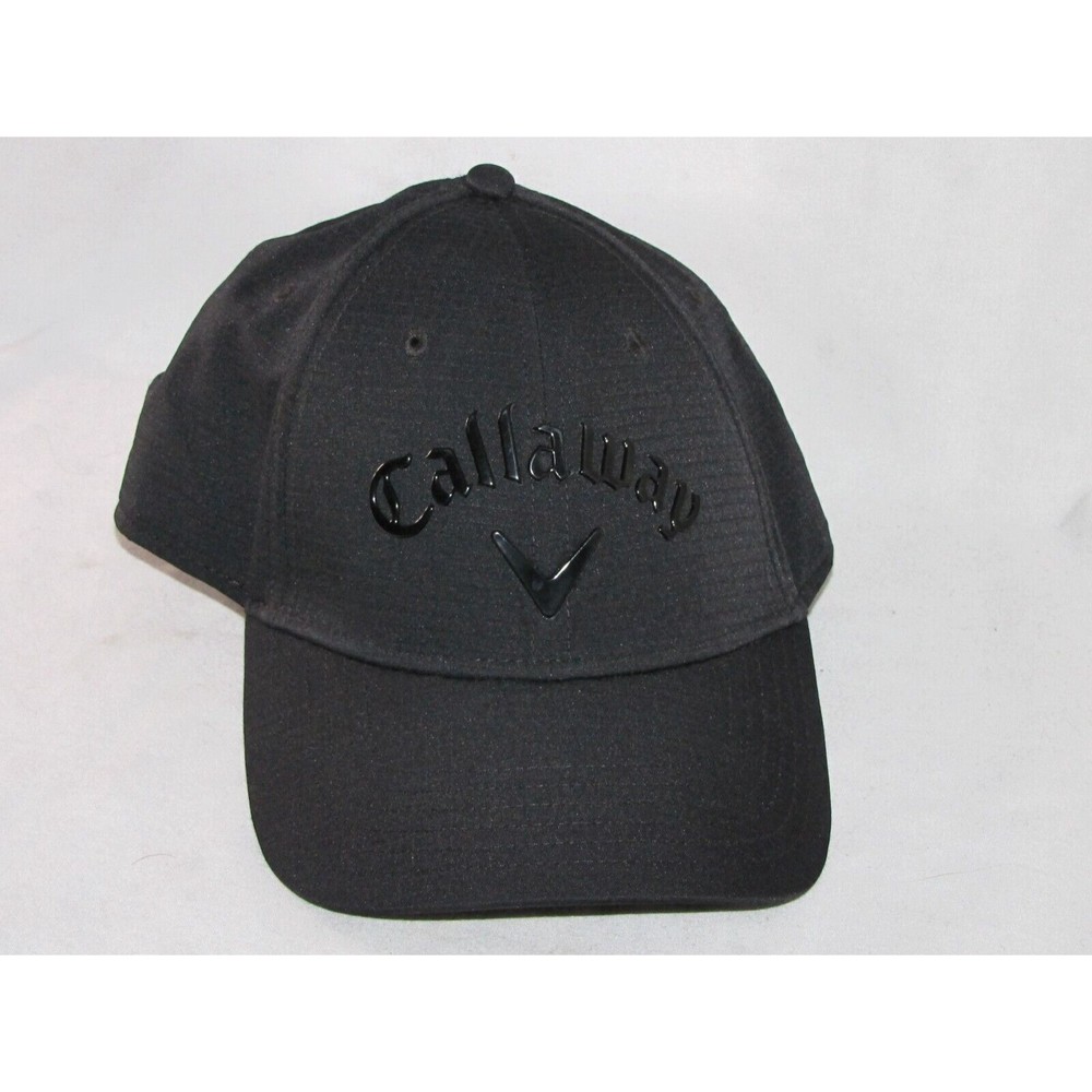 Callaway Hat Metal Baseball Cap Black on Black Adjustable Golf Darkened Strap